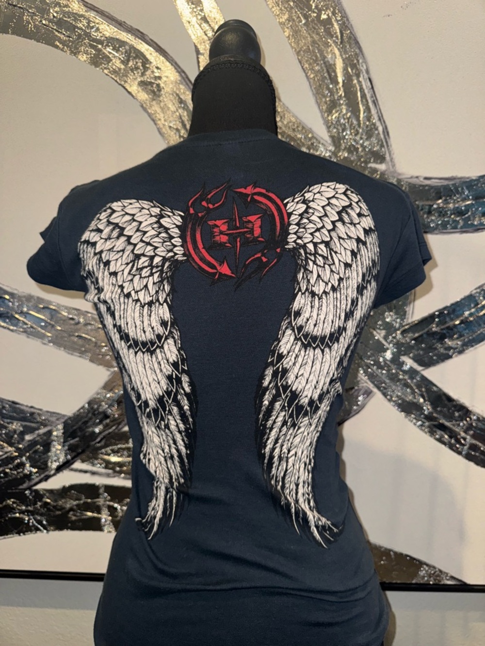 Black Graphic Moto Tee with Red Hellanbach Logo and Angel Wings 🪽